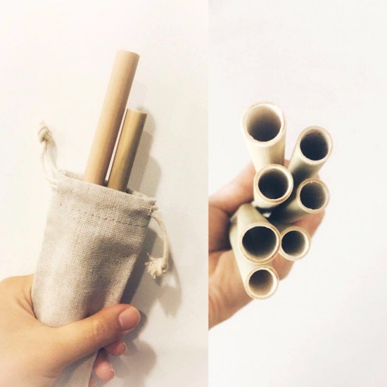 Basic Nature - Bambusz szívószál szett tisztítókefével - 8 darabos csomagban
