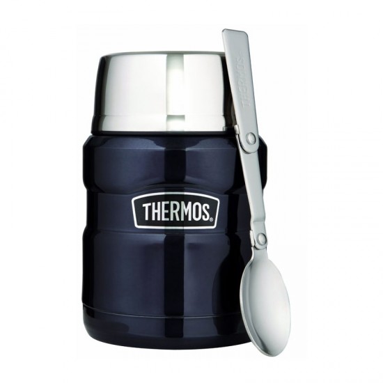 Ételtermosz, ételtartó - Thermos Food Jar - 470 ml - mélykék színben, kanállal, dupla falu, Thermos ™ vákuumszigetelő technológia