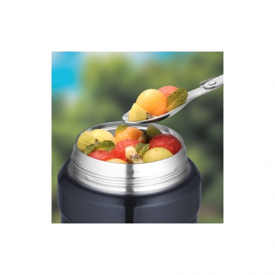 Ételtermosz, ételtartó - Thermos Food Jar - 470 ml - mélykék színben, kanállal, dupla falu, Thermos ™ vákuumszigetelő technológia