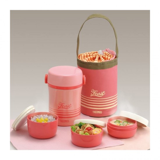 Thermos Feast 3 részes hőtartó ételhordó táskával - rózsaszín