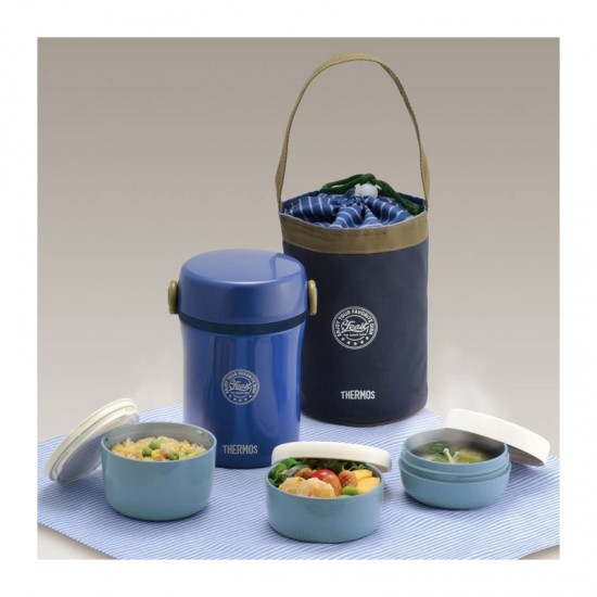 Thermos Feast 3 részes hőtartó ételhordó táskával - kék