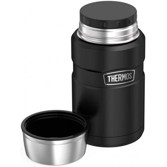 Ételtermosz, ételtartó kanállal - Thermos Food Jar - 710 ml - matt fekete  színben, dupla falu, Thermos ™ vákuumszigetelő technológia